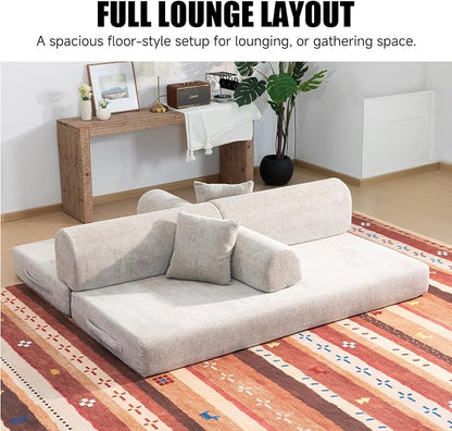 78.8" Memory Foam Boneless Couch, Corduroy Floor Sofa Bed, Convertible Sleeper Futon Loveseat, Wide Armrests & Back Support, Supports Up to 1200 lbs, Couch in a Box with 2 Pillows, Light Camel