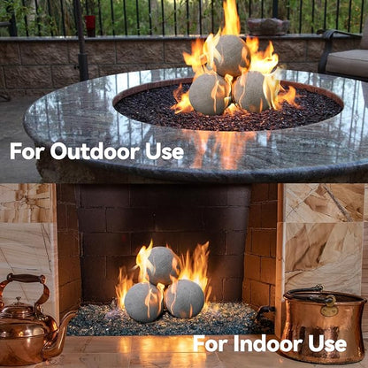 Skyflame 6-inch Fire Pit Balls, 4 Pack Gray Round Ceramic Fire Stones for Natural/Propane Indoor/Outdoor Fire Pits/Fireplaces/Fire Bowls Accessory