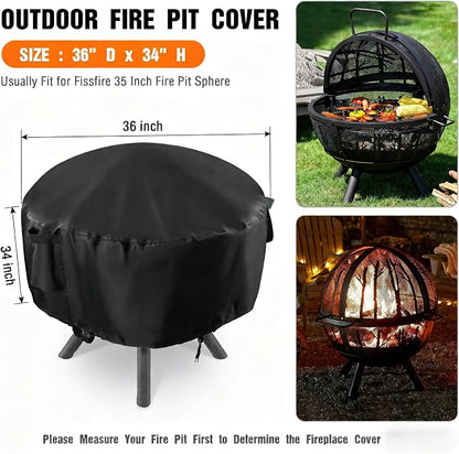 POMER Fire Pit Cover,Round Fire Pit Cover for Panovue for Ikuby for Fissfire 35 Inch Fire Pit Sphere, Waterproof Propane Gas Fire Pit Column Cover - 36" D x 34" H