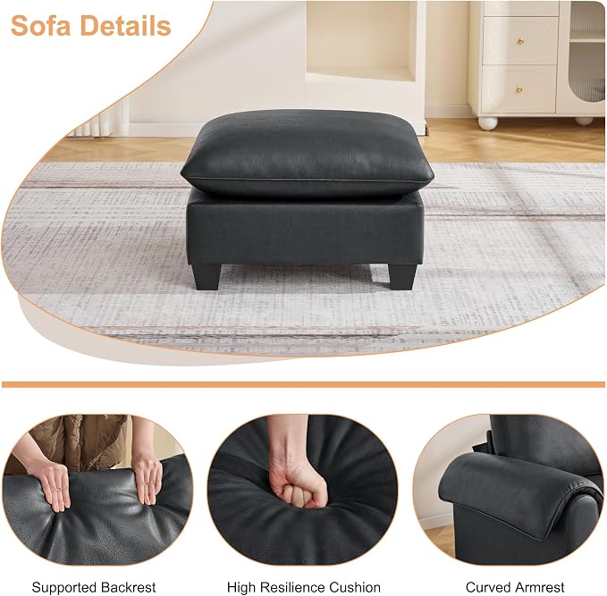 31.5" Faux Leather Large Square Ottoman, Oversized Upholstered Footrest for Living Room, Bedroom, Entryway, Black