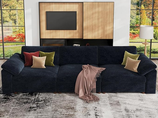 EASE MOOSE Modern 3 Seat Sectional Modular Sofa, Comfty Deep Seat Couch for Living Room,Solid Wood Frame Sofa,Blue