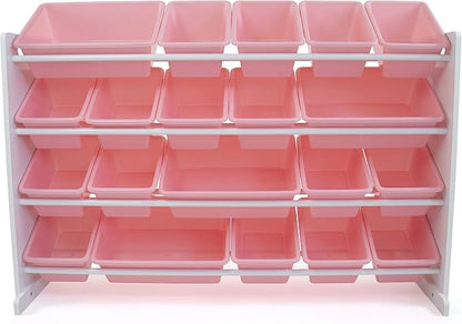 Humble Crew Toy Storage Organizer with 20 Removable Storage Bins for Kids Playroom, 4-Tier Toddler Toy Organization and Storage, White/Pink