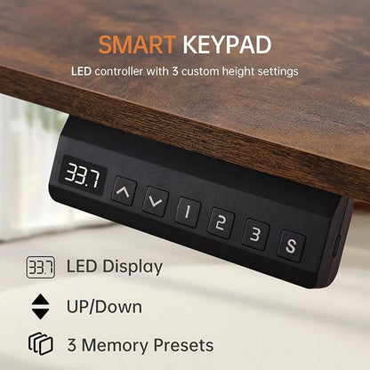 55"x24" Standing Desk Height Adjustable Electric Stand up Desks for Home Office Computer Sit Stand Desk with Two-Piece Desktop with Gap 3 Memory Presets T-Shaped Metal Support, Brown