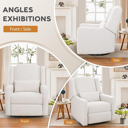 Power Recliner Chair Swivel Glider, Large Nursery Glider with Ottoman & USB Charging Port, Boucle Upholstered Rocker Recliner for Nursery,Living Room,Cream