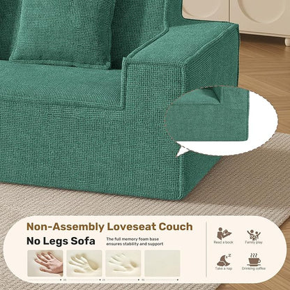 Luxanimarion 77'' Modern Small Loveseat, No Assembly Required Cloud Sofa Cloud Sofa Boneless Couches with 2 pcs Pillows for Living Room, Apartment(Polar Fleece-Green)