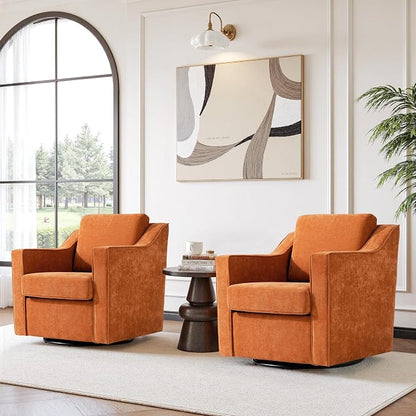 Swivel Accent Chair, Modern Round Barrel Arm Chair for Living Room, Bedroom, Comfy Club Reading Chairs for Adults (Chenille Orange, Set of 1)
