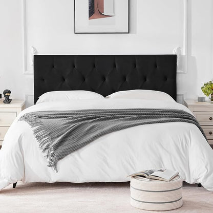 Linen Headboard King Size, Adjustable Height Headboard 37-51 in, Black | Diamond Tufting Solid Wood King Headboards, Durable Metal Legs, Upholstered King Head Board for Bed Frame, Modern Fabric