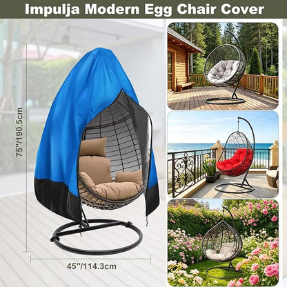 Egg Chair Cover Waterproof, 75x45 Inch Outdoor Hanging Egg Swing Chair Cover, Heavy Duty 420D Oxford Fabric, UV Resistant Windproof with Zipper & Drawstring, Fits Single Seat Egg Chair (Bright Blue)