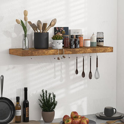 Floating Shelves - 10.3 Inch Deep Wall Shelf for Decor & Storage - Wall Mounted Display Shelving with Invisible Heavy-Duty Metal Bracket - 36" W x 10.3" D x 1.8" H - Set of 1 - Rustic Brown