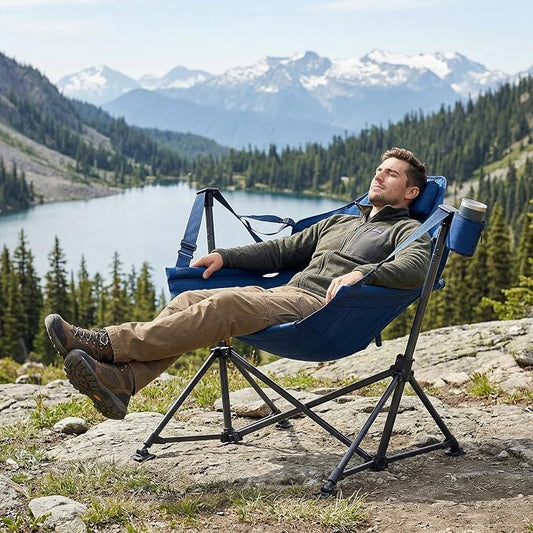 EVER ADVANCED Hammock Camping Chair, Oversized Heavy Duty Swing Chair with Detachable Cup Holder, Portable Folding Rocking Camping Chair, Support Up to 400lbs, Blue
