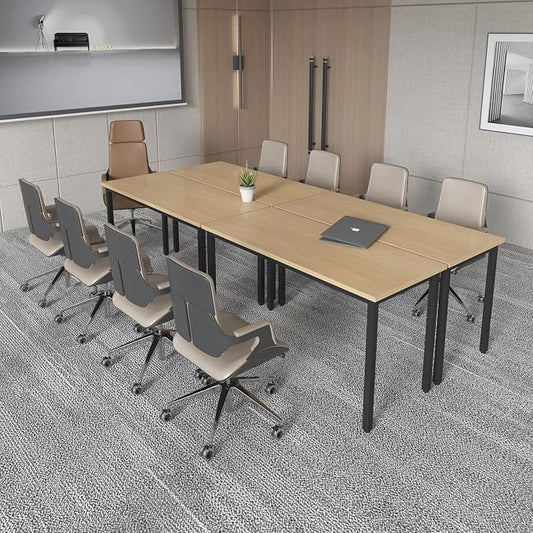 Bonzy Home 4PCS Conference Tables 8FT Computer Desk Study Writing Podcast Table for Meeting Room Conference Room for 10 People, 94.4"x47.2"x29.5", Natural