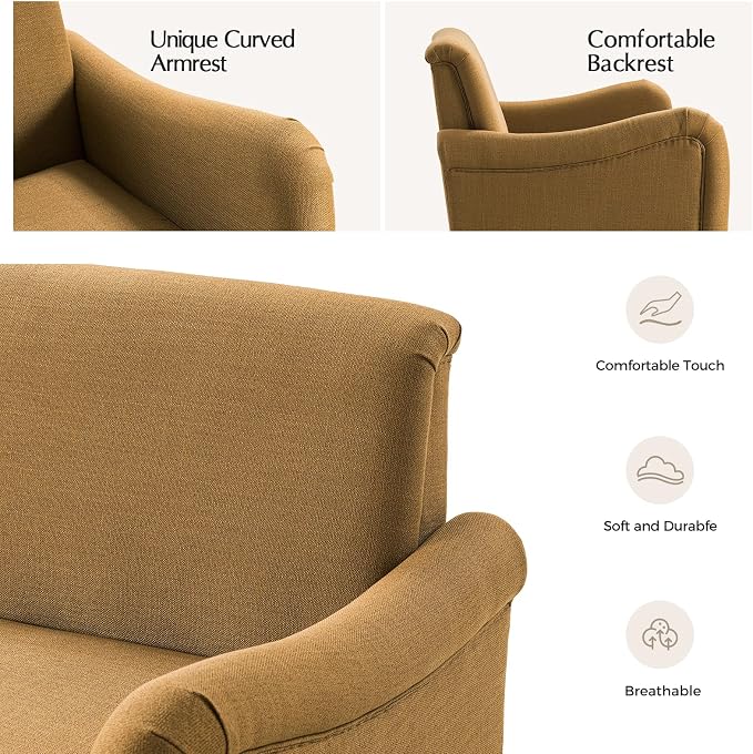 EcoHarbor Living 50.5" Mid-Century Modern Couch, Upholstered Sofa with Armrests, Stripe Mini Couches for Small Spaces, Living Room, Bedroom, Office, Apartment, Golden