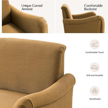 EcoHarbor Living 50.5" Mid-Century Modern Couch, Upholstered Sofa with Armrests, Stripe Mini Couches for Small Spaces, Living Room, Bedroom, Office, Apartment, Golden