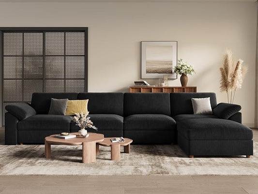 EASE MOOSE Oversized Black Sectional Modular Sofa with Ottoman, Large Comfty L Shape Sectional Deep Modular Sofa,Cloud Couch for Living Room,Removable Cover