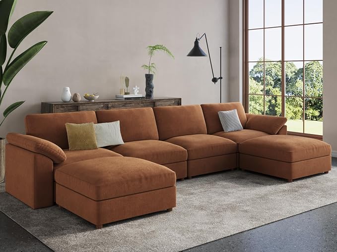 EASE MOOSE U Shape Sectional Modular Sofa,Comfortable Modern Oversized Sectional Modular Cloud Couch Deep Modular Sofa,Brown