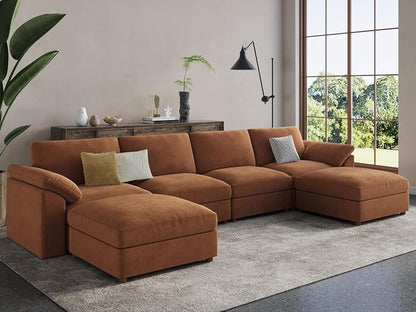 EASE MOOSE U Shape Sectional Modular Sofa,Comfortable Modern Oversized Sectional Modular Cloud Couch Deep Modular Sofa,Brown