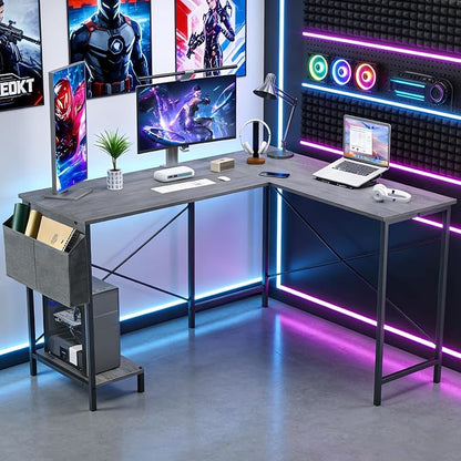L Shaped Desk, 50 Inch Reversible Computer Desk Corner Gaming Table with CPU Stand & Storage Bag, Sturdy Metal Frame PC Workstation for Home Office