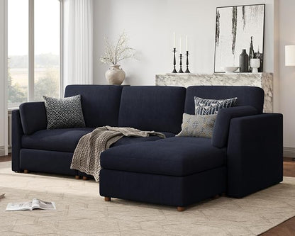 Oversized Modular Sectional Sofa, L-Shaped Cloud Couches Blue | 116'' Deep Seat Couch for Living Room, 4-Seater Luxury Corner sofa with Ottoman, Solid Wood Frame, Removable Washable Cover