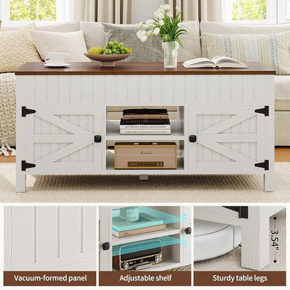 47.3“ Lift Top Coffee Table with Storage - White Coffee Tables for Living Room, Farmhouse Wood Center Table, Large Rectangle Middle Tables with Hidden Compartment & Adjustable Shelf