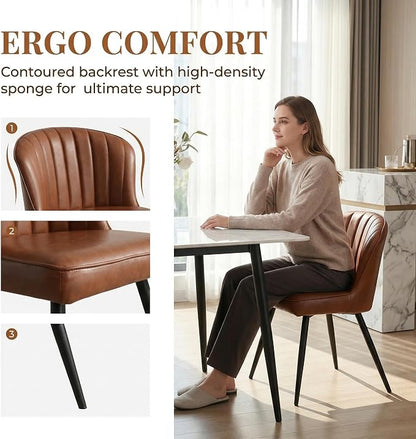 ROCITY Brown Dining Chairs Set of 2 Leather Dining Room Chairs with Back Mid Century Modern Accent Chairs Armless Upholstered Side Chairs for Kitchen/Dining Room/Living Room