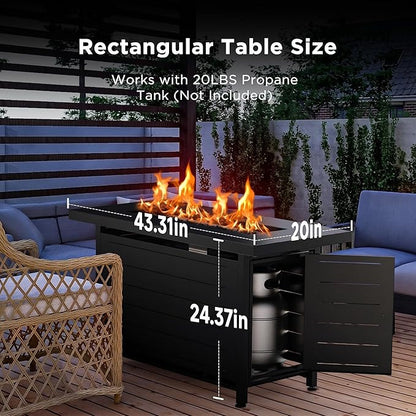 Ciays 42-Inch Propane Fire Pit – 60,000 BTU Steel Gas Fire Pit Table for Outside, Steel Lid & Lava Rock, 2 in 1 Fire Table, Adds Warmth to Gatherings & Parties on Patio, Deck, Garden & Backyard, Black