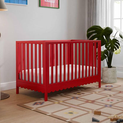 Davinci Sammy Scallop 4-in-1 Convertible Baby Crib, Strawberry Red | GREENGUARD Gold Certified, Converts to Toddler Bed & Daybed & Full-Size Bed, 4 Adjustable Mattress Heights - Easy to Assemble