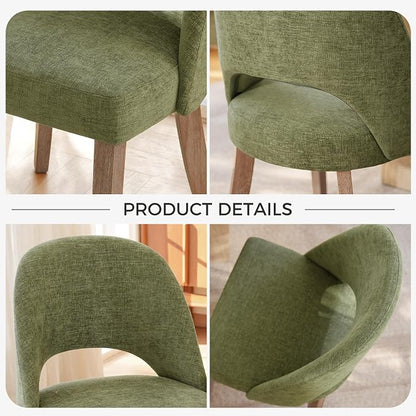 Wooden Dining Chairs Set of 2, Upholstered Modern Chenille Dining Room Chair Kitchen Chairs, Comfy Farmhouse Dinner Chair for Kitchen Dining Room, Green