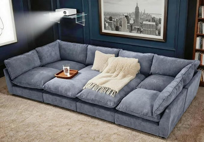 Iroomy Modular Sectional Sofa, Oversized Chenille Cloud Couch, Deep Comfy Seat, 8-Seater Sofas Couches for Living Room, Dusty Blue