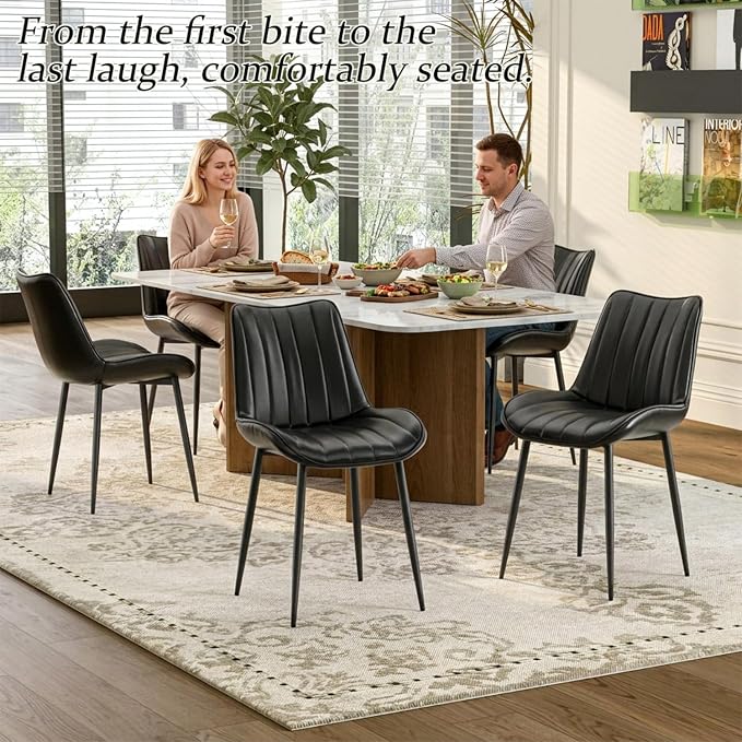 VECELO Dining Chairs Set of 2, Vegan Leather Fabric & Metal Frame, Mordern Style for Kitchen, Living Room,Offcie, Black