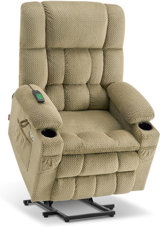 MCombo Large Dual Motor Power Lift Recliner Chair for Elderly, Zero Gravity Lift Chair with Heat and Massage, Infinite Position Lay Flat Recliner, USB Ports, Cup Holders, Fabric 7896 (Beige, Large)