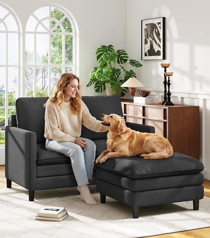 Welzona 3-Layers Cloud L Shaped Couch, 51" Loveseat Sofa Living Room, Bedroom - Tool-Free Assembly with Teddy Fabric Small L Shape Sofa - Grey - Removable Washable Covers - 650lbs Capacity