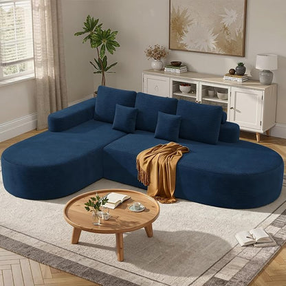 112" Modular Curved Sofa, Oversized Couches for Living Room, Modern Cloud Couch with Deep Seat, Corduroy Foam Couch, No Assembly Required, Navy Blue, 1PCS