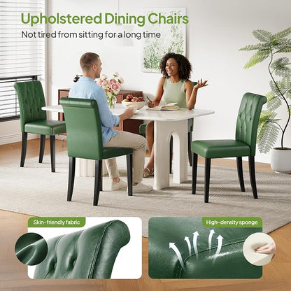 Welzona Upholstered Dining Chairs Set of 4, Button Tufted Parsons Dining Chair with Solid Wood Legs, Modern PU Leather Side Chair for Dining Room/Kitchen/Restaurant/Hotel- Green