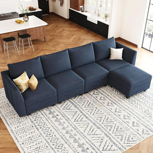 Belffin Modular Sectional Sofa Couch with Reversible Chaise Velvet L Shaped Storage 4-seat Convertible Blue