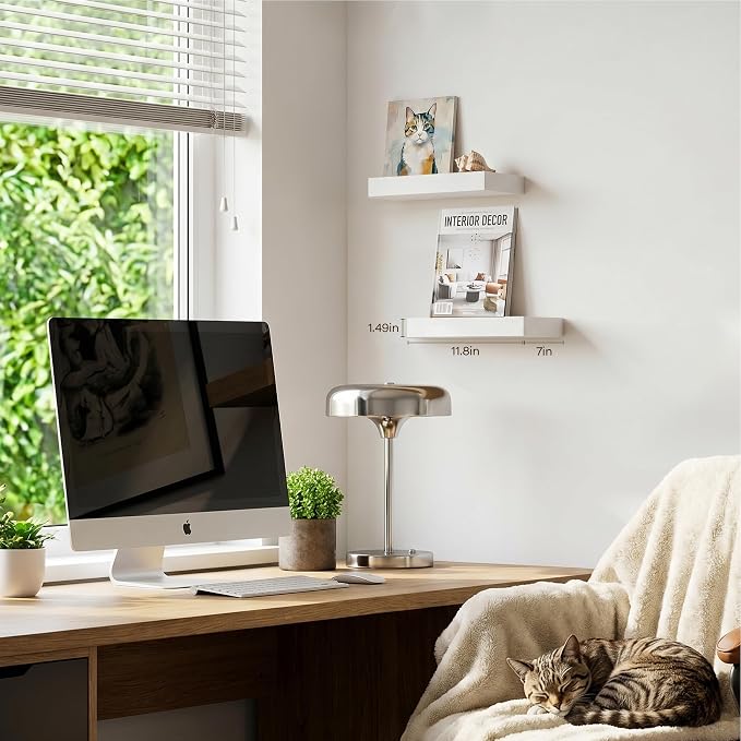 Floating Shelves Set of 2,11.8 Inches Small Wall Shelves for Living Room Bathroom Kitchen and Bedroom,White