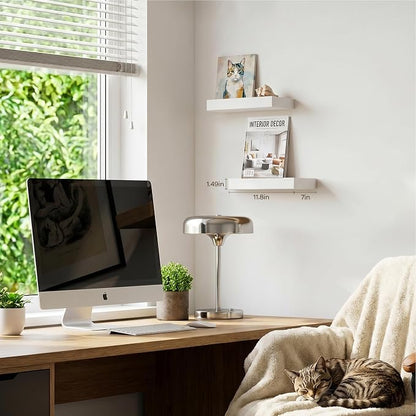 Floating Shelves Set of 2,11.8 Inches Small Wall Shelves for Living Room Bathroom Kitchen and Bedroom,White
