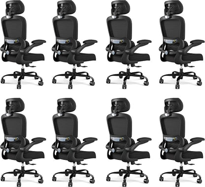 TRALT Office Chair Ergonomic Desk Chair, 330 LBS Home Mesh Office Desk Chairs with Wheels, Comfortable Gaming Chairs Black Pack of 8