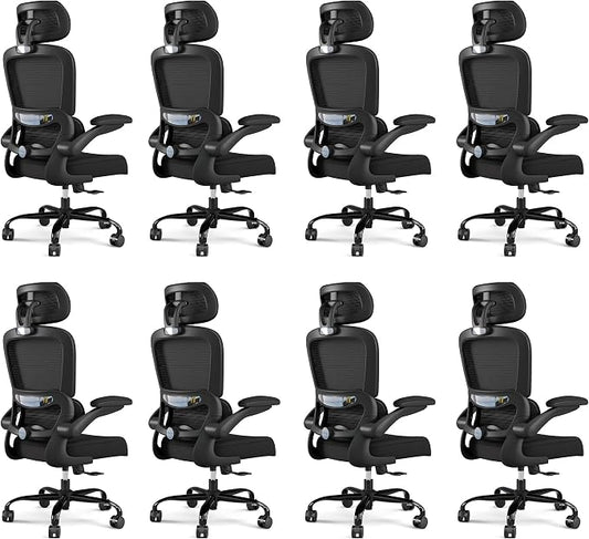 TRALT Office Chair Ergonomic Desk Chair, 330 LBS Home Mesh Office Desk Chairs with Wheels, Comfortable Gaming Chairs Black Pack of 8