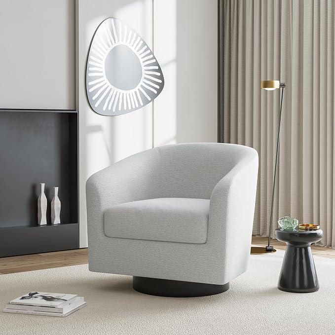 Swivel Barrel Accent Chairs Set of 2, Chenille Upholstered Armchair Living Room Chair, Modern Round Arm Chair Small Single Sofa Bedroom Reading Seat - Beige