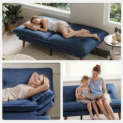 LINSY HOME Futon Sofa Bed, 70" Chenille Futon Couch with Adjustable Backrest Armrest, 3 in 1 Convertible Comfy Loveseat Sleeper Sofa Bed for Small Spaces Dorm Room Apartment Home Office, Dark Blue