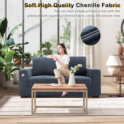 Hanherry 70" Loveseat Sofa for Living Room, Modern Comfy Couch with Medium Firm Seat Cushion, Removable Cover,Wide Armrest,USB/Type-C Port,Chenille Fabric Couches for Small Space,Apartment,Bedroom