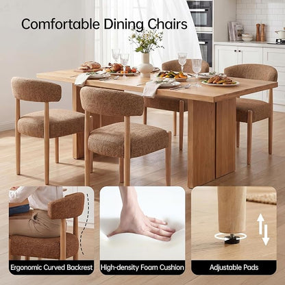 VKNOW Wooden Dining Chairs Set of 6 with Curved Open Back, Black | Natural Rubberwood Legs, Soft Chenille Fabric, Thickened Cushion, For Adults and Family, Dining Room, Kitchen, No Wobble