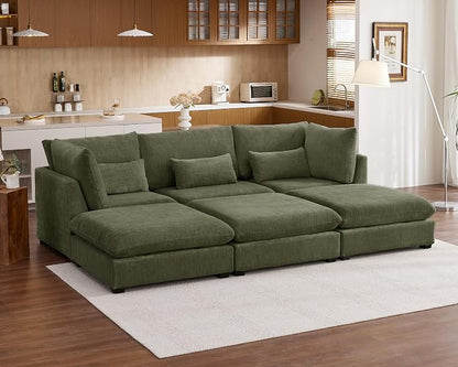115" Oversized Chenille Couch Modular Sectional Sofa, Washable Cloud Couch Sectional with 3 Ottoman, 6 Seater Sectional Couches for Living Room, Fully Cover Removable, Sleeper Sofa, Chenille, Green