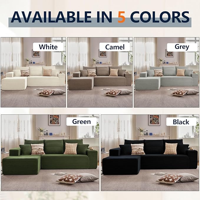 95" Cloud Sectional Couch with L-Shape Chaise, Modern Cloud Couch with Deep Seat, Modular Sectional Couches for Living Room, Apartment, Office, No Assembly Required