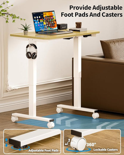 Okin Electric Standing Desk 31.5x19.7 Inches Small Computer Desk-Whole Piece Stand up Desk with Wheels Gaming Rolling Home Office Desks, Oak