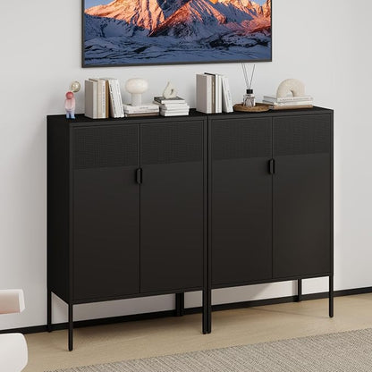 47''H Black Metal Storage Cabinet with 2 Adjustable Shelves, 2 Door Accent Cabinet, 3-Tier Metal Locker with Vent Hole, TV Stand for Entryway, Home Office, Music Studio, Home Office