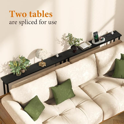 39" Sofa Table Narrow Long with Power Outlets & 2 USB Ports, Metal Frame Behind Couch Table Behind Sofa Perfect for Hallway, Living Room, Entrance - Easy Assembly, 4.9' Extension Cord Included