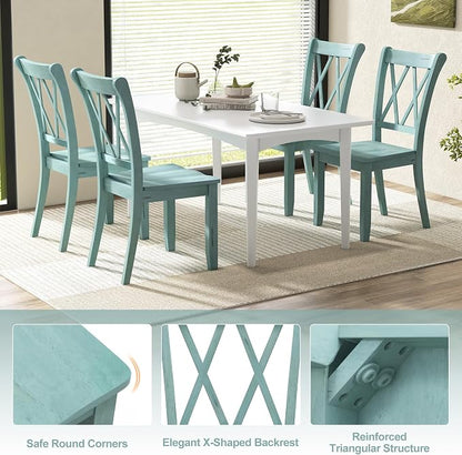 SIMOE Set of 4 Wooden Dining Chairs, Mid Century Farmhouse Kitchen Chairs, Solid Rubberwood Armless Side Chairs with High Back, Ergonomic Seats for Dining Room Living Room, Green