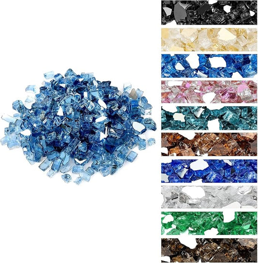 Onlyfire 10 lbs Fire Glass Rocks 1/2 Inch, Reflective Tempered Glass for Propane Fire Pit & Gas Fireplace, High Luster Firepit Glass Stones for Fire Table, Pacific Blue (Multicolor Options Available)