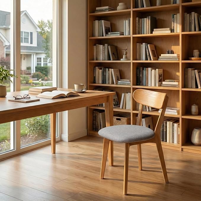 100% Solid Wood Dining Chairs,Mid Century Modern Dining Chairs with Rounded Backrest,Kitchen,Dining Room Chairs Set of 1/2/4 (1, Original Color Grey Upholstery)